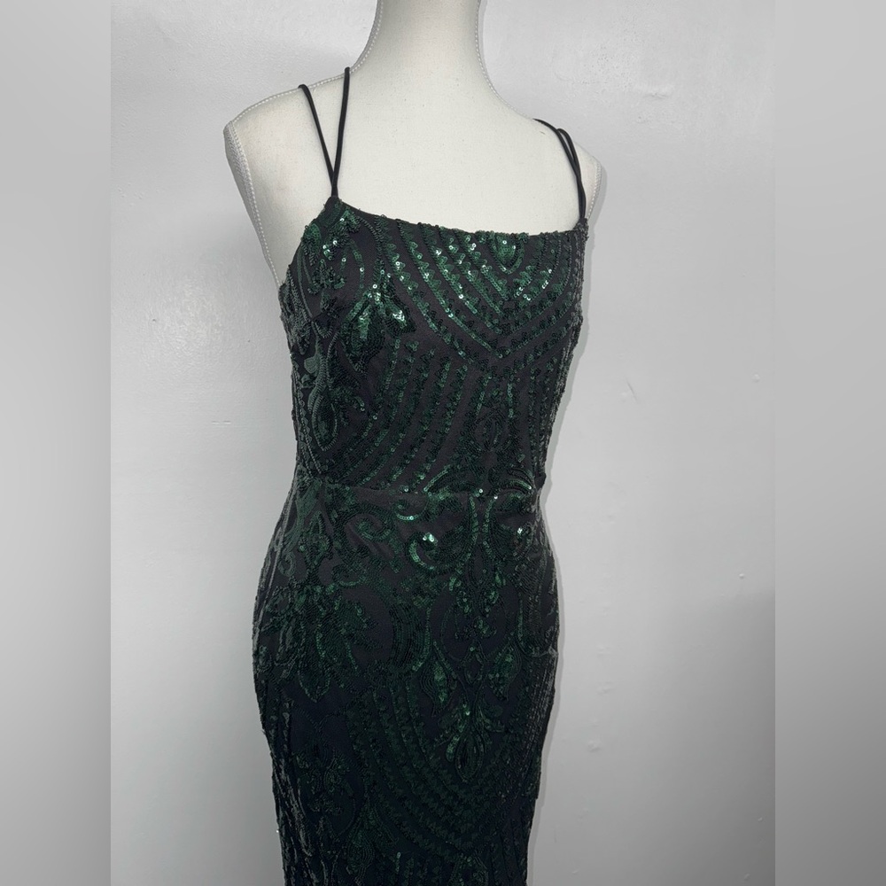 Windsor Dark Green Backless Sequin Dress